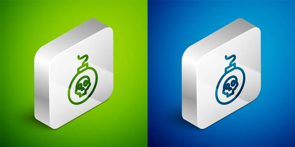 Isometric line Bomb ready to explode icon isolated on green and blue background イラスト素材