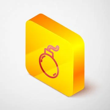 Isometric line Bomb ready to explode icon isolated on grey background. Yellow 스톡 일러스트