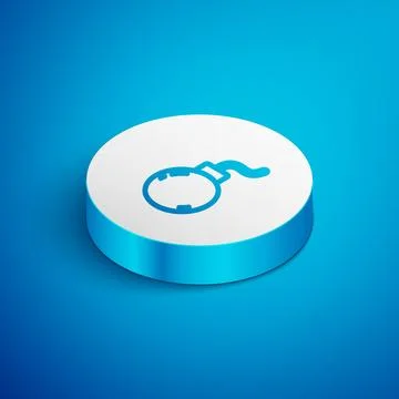 Isometric line Bomb ready to explode icon isolated on blue background. White Stock Illustration