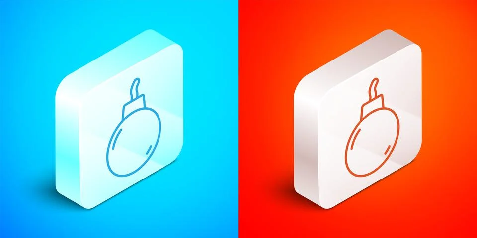 Isometric line Bomb ready to explode icon isolated on blue and red background Illustrazione stock