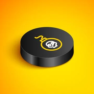 Isometric line Bomb ready to explode icon isolated on yellow background. Bl.. Stock Illustration