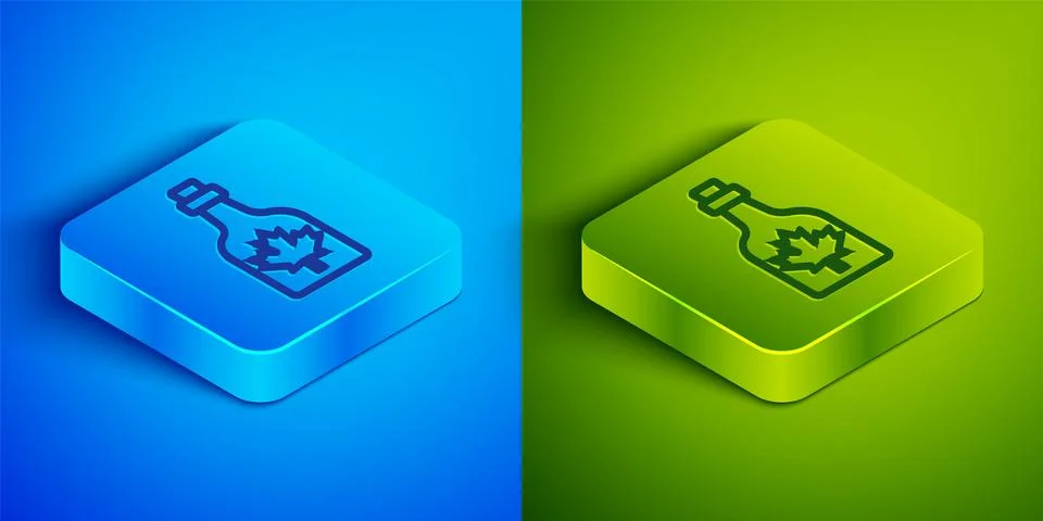 Isometric line Bottle of maple syrup icon isolated on blue and green backgr.. Stock Illustration