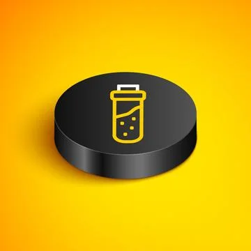 Isometric line Bottle with potion icon isolated on yellow background. Flask.. Stock Illustration
