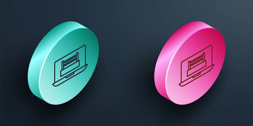 Isometric line Boxing ring show at laptop icon isolated on black background.. Stock Illustration
