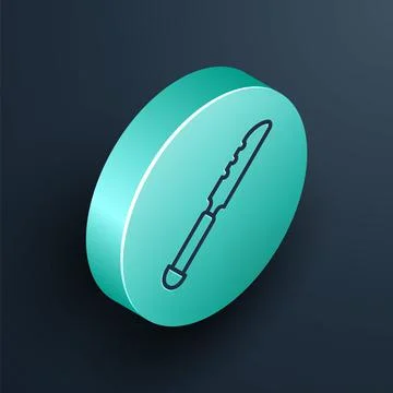 Isometric line Bread knife icon isolated on black background. Cutlery symbol Illustrazione stock
