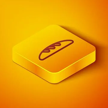 Isometric line Bread loaf icon isolated on orange background. Yellow square Stockillustratie