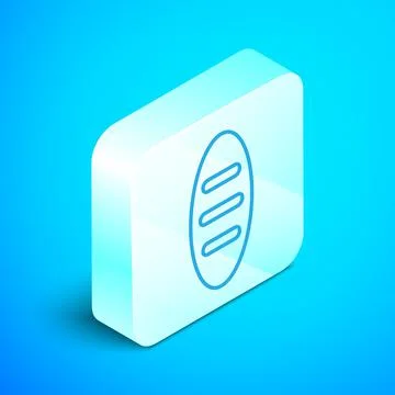 Isometric line Bread loaf icon isolated on blue background. Silver square button Stock Illustration