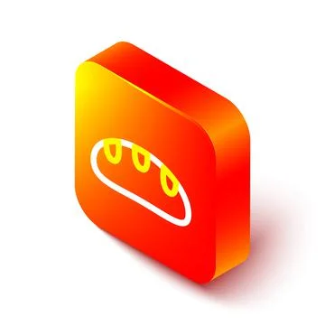 Isometric line Bread loaf icon isolated on white background. Orange square Stockillustratie