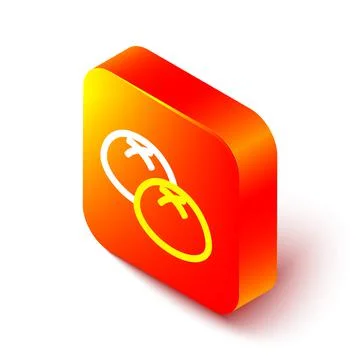 Isometric line Bread loaf icon isolated on white background. Orange square Stock Illustration