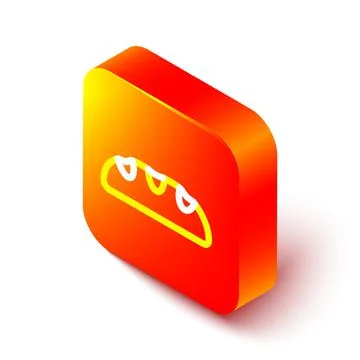 Isometric line Bread loaf icon isolated on white background. Orange square Stock Illustration