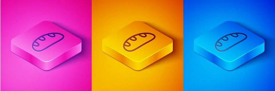 Isometric line Bread loaf icon isolated on pink and orange, blue background Stockillustratie