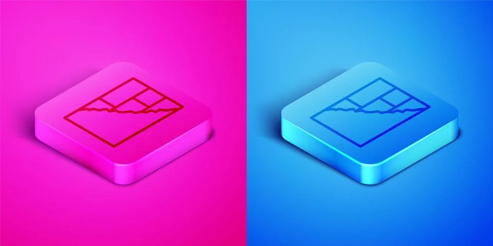 Isometric line Bricks icon isolated on pink and blue background. Square button 스톡 일러스트