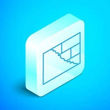 Isometric line Bricks icon isolated on blue background. Silver square button Stock Illustration