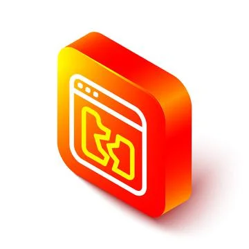 Isometric line Broken file icon isolated on white background. Orange square Stock Illustration