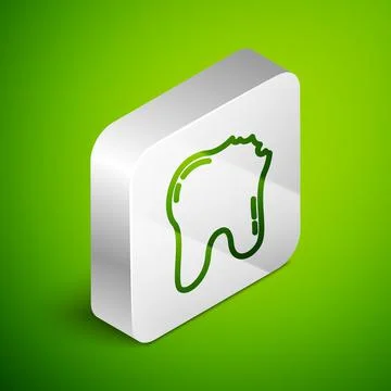 Isometric line Broken tooth icon isolated on green background. Dental problem Stockillustratie