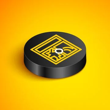 Isometric line Broken window icon isolated on yellow background. Damaged window Stock Illustration