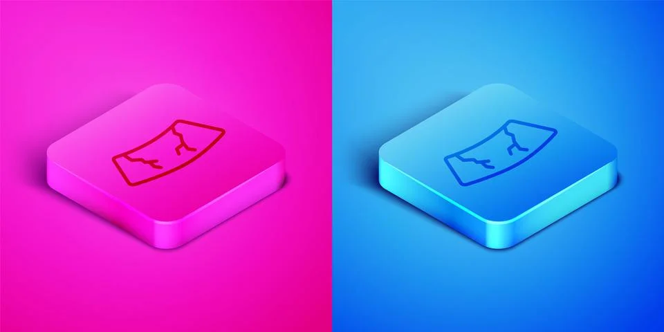 Isometric line Broken windshield cracked glass icon isolated on pink and blue Ilustración de archivo