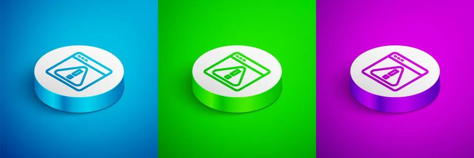 Isometric line Browser with exclamation mark icon isolated on blue, green a.. イラスト素材