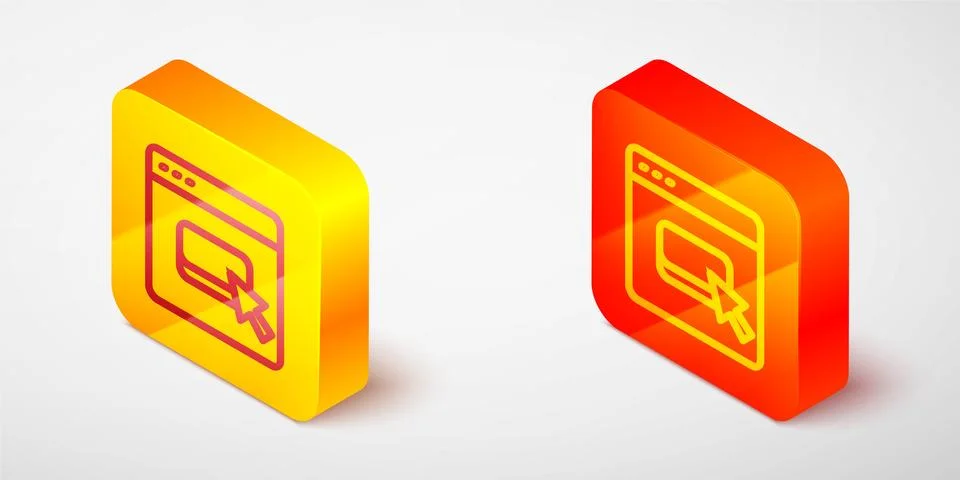 Isometric line Browser files icon isolated on grey background. Yellow and orange 스톡 일러스트