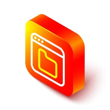 Isometric line Browser files icon isolated on white background. Orange square Illustrazione stock