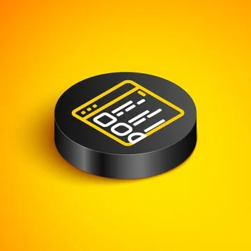 Isometric line Browser files icon isolated on yellow background. Black circle Stockillustratie