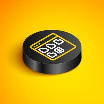 Isometric line Browser files icon isolated on yellow background. Black circle Stockillustratie