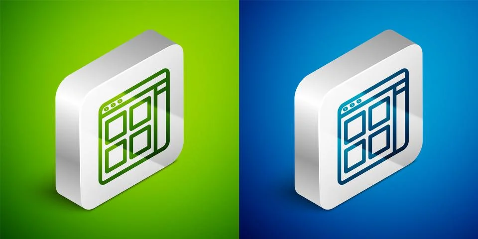 Isometric line Browser files icon isolated on green and blue background. Silver Stock Illustration