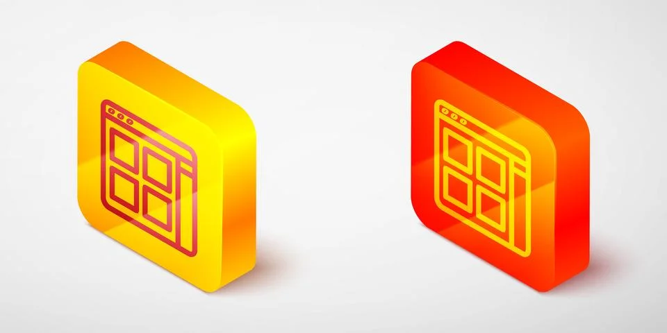 Isometric line Browser files icon isolated on grey background. Yellow and orange Stock Illustration