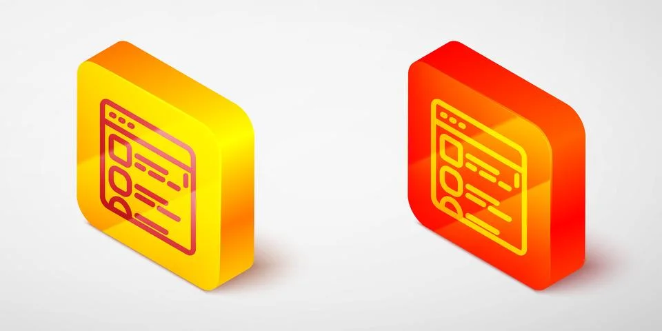 Isometric line Browser files icon isolated on grey background. Yellow and o.. Stockillustratie