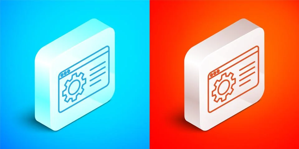 Isometric line Browser setting icon isolated on blue and red background Stock Illustration