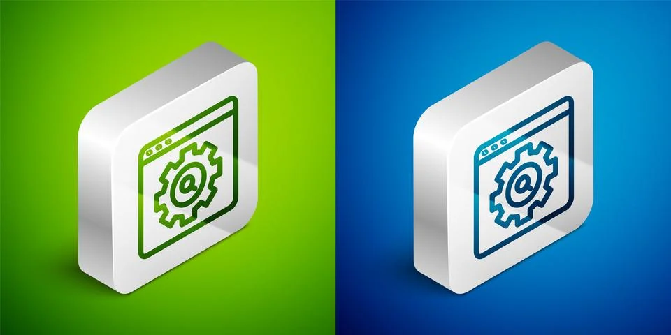 Isometric line Browser setting icon isolated on green and blue background. .. Stockillustratie