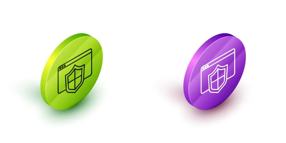 Isometric line Browser with shield icon isolated on white background. Security Stock Illustration