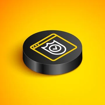 Isometric line Browser with shield icon isolated on yellow background. Security Stock Illustration