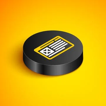 Isometric line Browser window icon isolated on yellow background. Black circle Stock Illustration