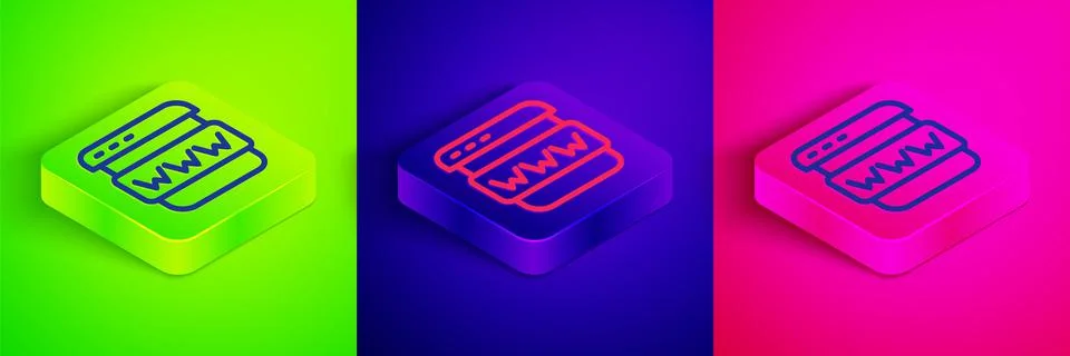 Isometric line Browser window icon isolated on green, blue and pink background Stock Illustration