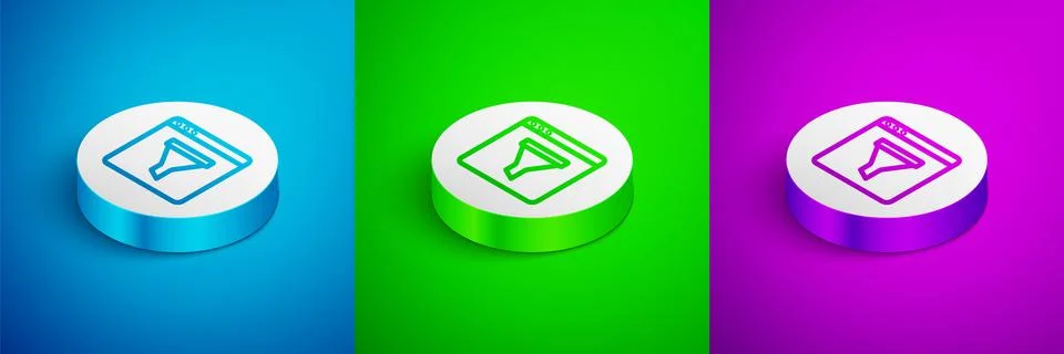 Isometric line Browser window icon isolated on blue, green and purple background Stock Illustration