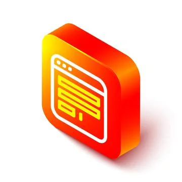 Isometric line Browser window icon isolated on white background. Orange square Stock Illustration