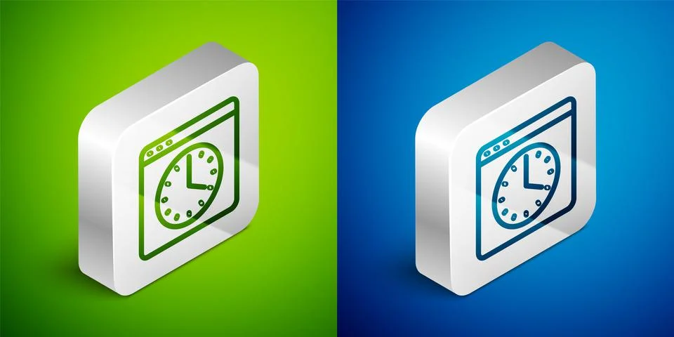 Isometric line Browser window icon isolated on green and blue background. Sil Illustrazione stock