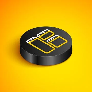 Isometric line Browser window icon isolated on yellow background. Black circle Stock Illustration