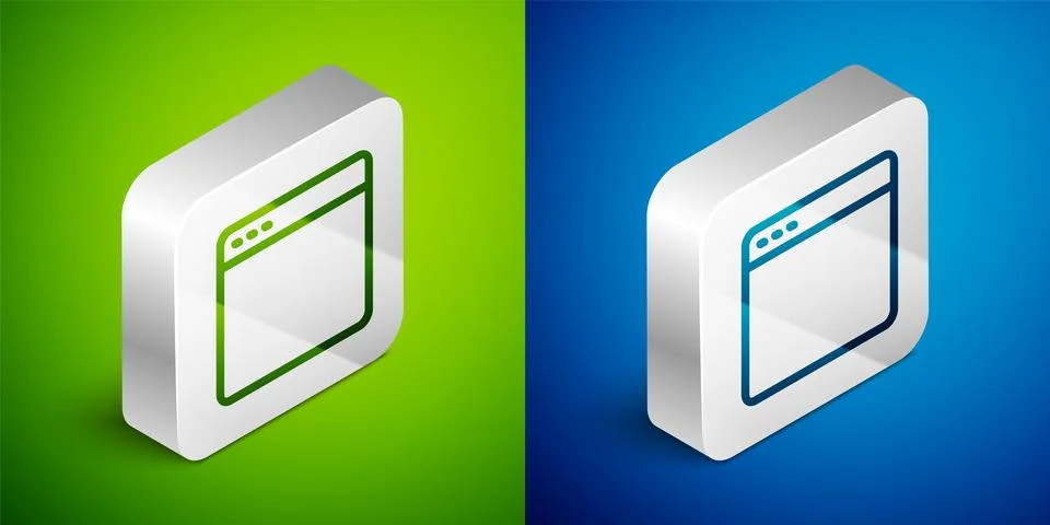 Isometric line Browser window icon isolated on green and blue background. S.. Stock Illustration