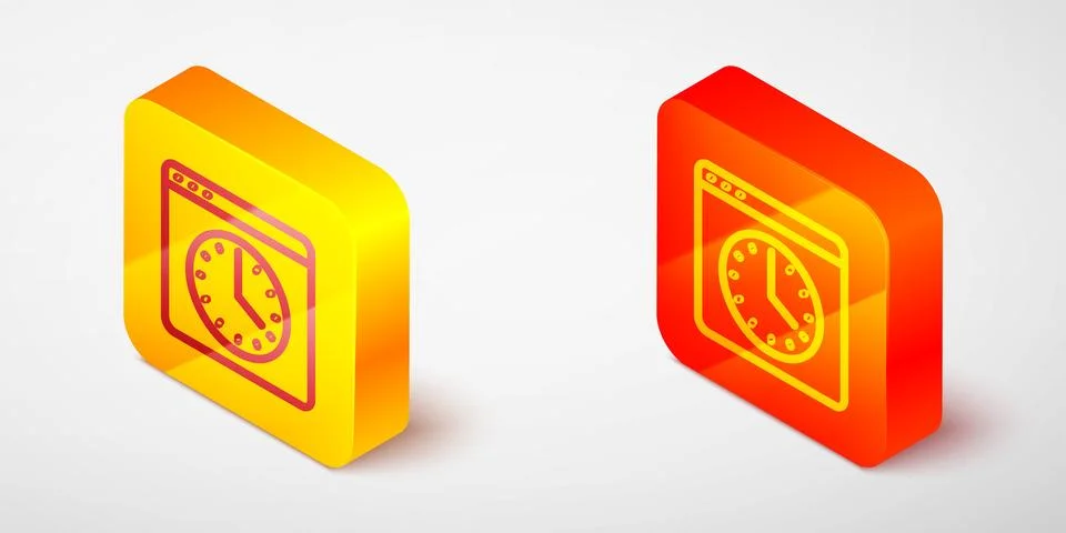 Isometric line Browser window icon isolated on grey background. Yellow and .. Stock Illustration