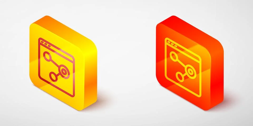 Isometric line Browser window icon isolated on grey background. Yellow and .. Stock Illustration