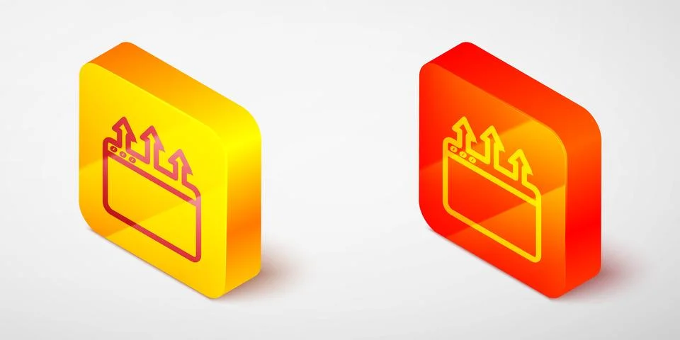 Isometric line Browser window icon isolated on grey background. Yellow and .. Stock Illustration