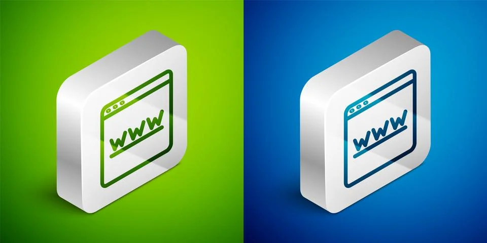 Isometric line Browser window icon isolated on green and blue background. S.. Stock Illustration