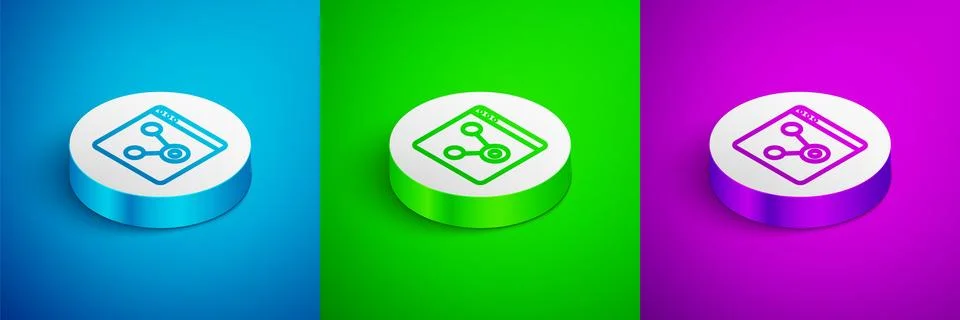 Isometric line Browser window icon isolated on blue, green and purple backg.. Stock Illustration