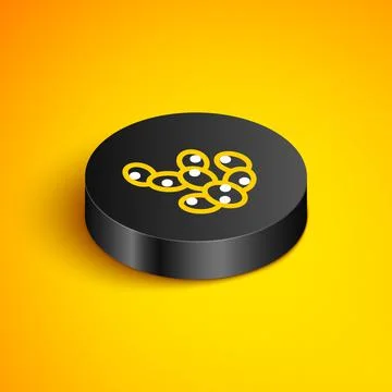 Isometric line Cactus icon isolated on yellow background. Black circle button Stock Illustration