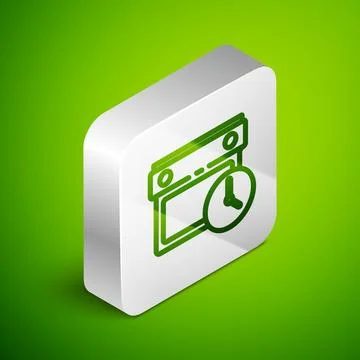 Isometric line Calendar and clock icon isolated on green background. Schedule Stock Illustration