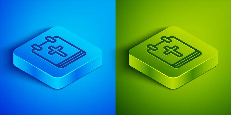 Isometric line Calendar with Easter icon isolated on blue and green background Stock Illustration