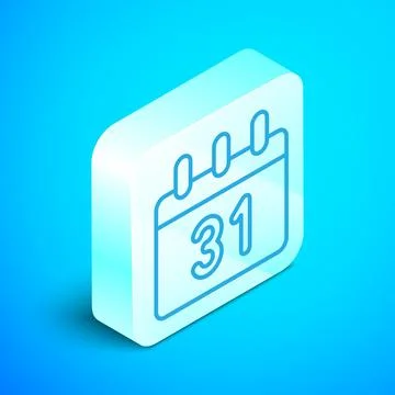 Isometric line Calendar icon isolated on blue background. Event reminder symb Stock Illustration