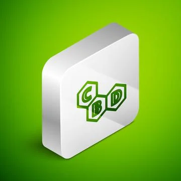Isometric line Cannabis molecule icon isolated on green background. Cannabidiol Stock Illustration